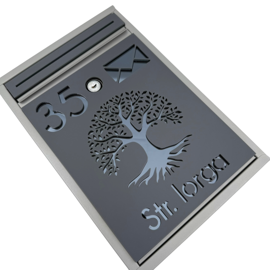 CUTIE POSTALA PERSONALIZATA - Gri Satinat / Gri Antracit Oglinda - 32x22x9cm 🌳