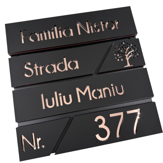 CUTIE POSTALA NEAGRA - Negru Satinat / Roze Auriu Oglinda - 37x36x11cm