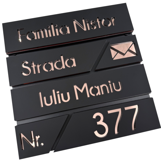 CUTIE POSTALA NEAGRA - Negru Satinat / Roze Auriu Oglinda - 37x36x11cm