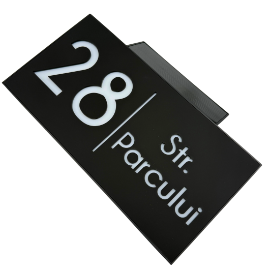 NUMAR CASA PREMIUM - Negru Satinat / Caseta Led Solar - 30x15cm
