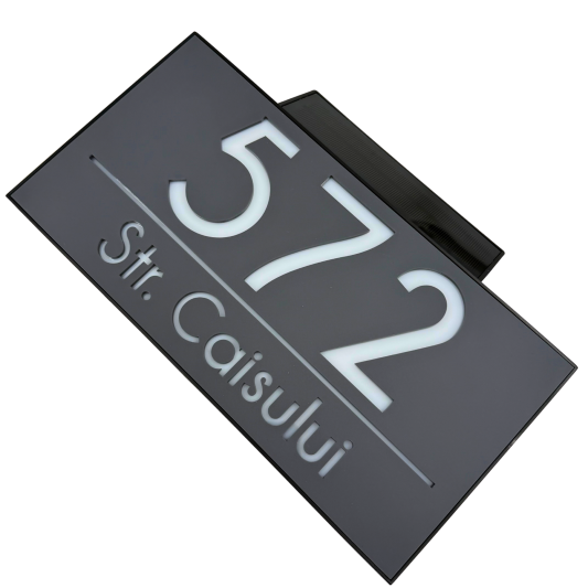NUMAR CASA PREMIUM - Gri Satinat / Caseta Led Solar - 30x15cm