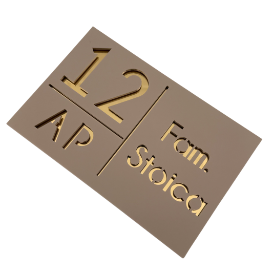 NUMAR APARTMANET PREMIUM - Crem Satinat / Auriu Oglinda - 20x13cm