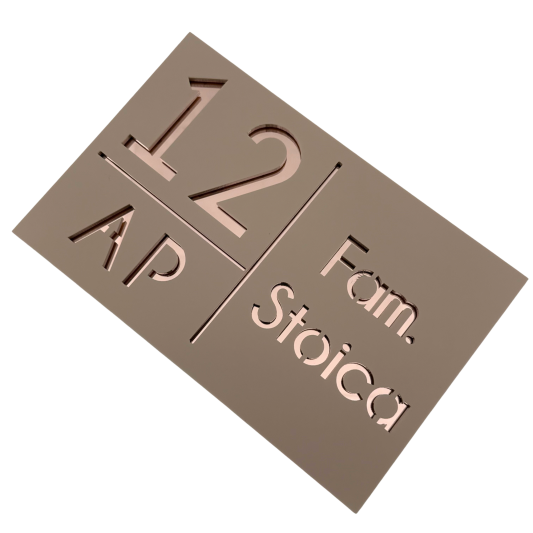 NUMAR APARTMANET PREMIUM - Crem Satinat / Roze Auriu Oglinda - 20x13cm