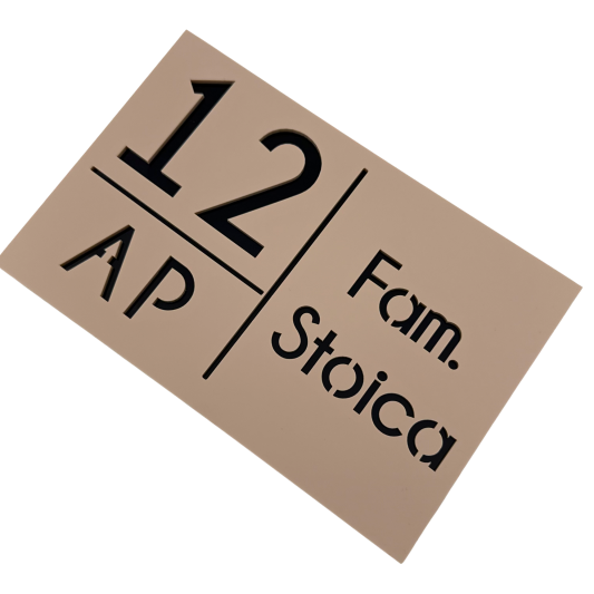 NUMAR APARTMANET PREMIUM - Crem Satinat / Negru Lucios - 20x13cm