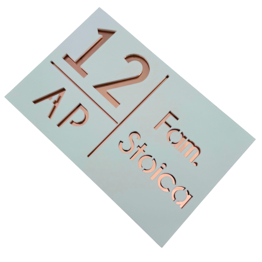 NUMAR APARTMANET PREMIUM - Alb Satinat / Roze Auriu Oglinda - 20x13cm