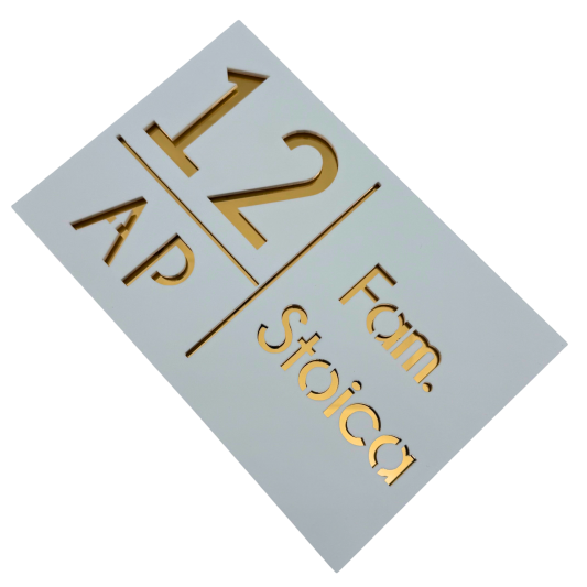 NUMAR APARTMANET PREMIUM - Alb Satinat / Auriu Oglinda - 20x13cm