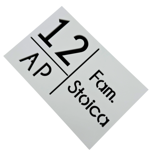 NUMAR APARTMANET PREMIUM - Alb Satinat / Negru Lucios - 20x13cm