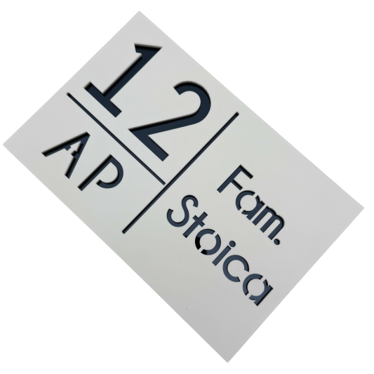 NUMAR APARTMANET PREMIUM - Alb Satinat / Gri Antracit Oglinda - 20x13cm