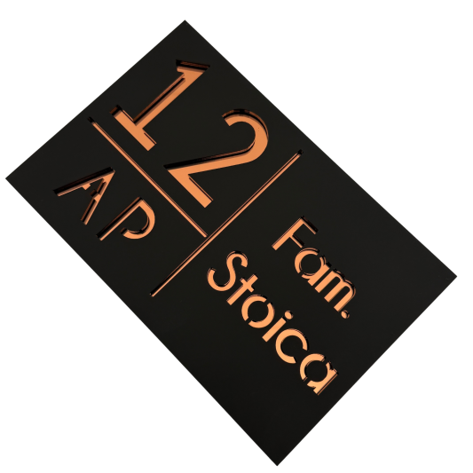 NUMAR APARTMANET PREMIUM - Maro Satinat / Cupru Oglinda - 20x13cm