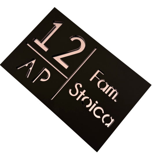 NUMAR APARTMANET PREMIUM - Maro Satinat / Roze Auriu Oglinda - 20x13cm