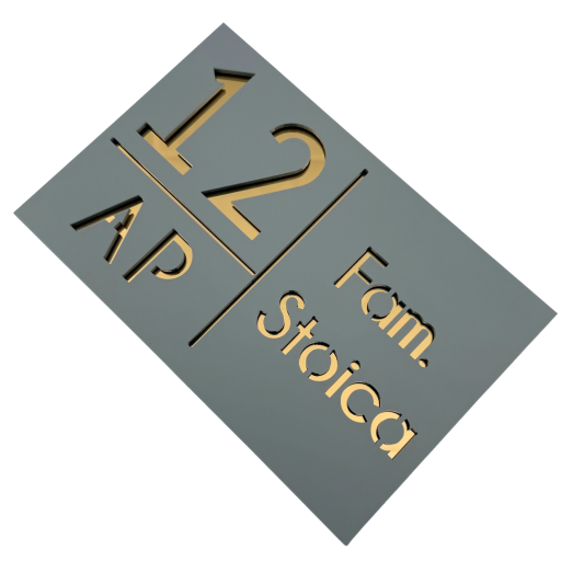 NUMAR APARTMANET PREMIUM - Gri Light Satinat / Auriu Oglinda - 20x13cm