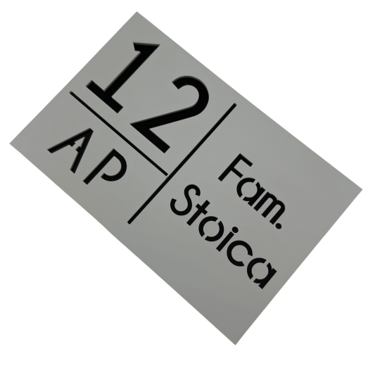 NUMAR APARTMANET PREMIUM - Gri Light Satinat / Negru Lucios - 20x13cm