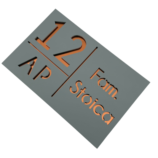 NUMAR APARTMANET PREMIUM - Gri Light Satinat / Cupru Oglinda - 20x13cm