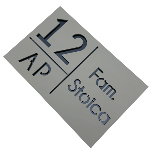 NUMAR APARTMANET PREMIUM - Gri Light Satinat / Gri Antracit Oglinda - 20x13cm