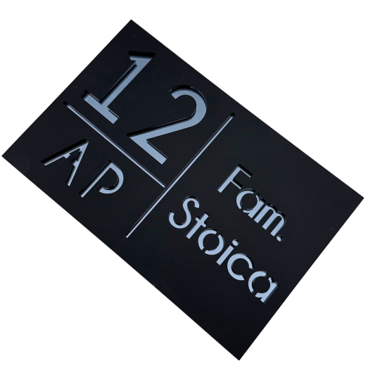 NUMAR APARTMANET PREMIUM - Negru Satinat / Gri Antracit Oglinda - 20x13cm