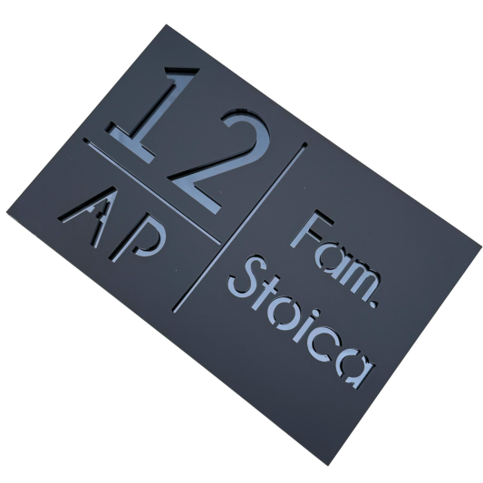 NUMAR APARTMANET PREMIUM - Gri Satinat / Gri Antracit Oglinda - 20x13cm