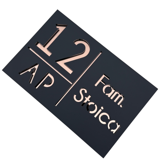 NUMAR APARTMANET PREMIUM - Gri Satinat / Roze Auriu Oglinda - 20x13cm