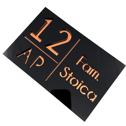 NUMAR APARTMANET PREMIUM - Negru Lucios / Cupru Oglinda - 20x13cm