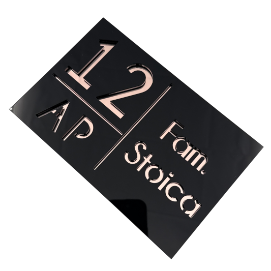 NUMAR APARTMANET PREMIUM - Negru Lucios / Roze Auriu Oglinda - 20x13cm