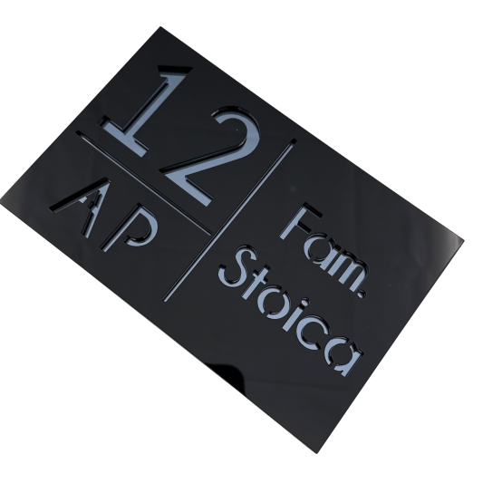 NUMAR APARTMANET PREMIUM - Negru Lucios / Gri Antracit Oglinda - 20x13cm