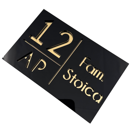 NUMAR APARTMANET PREMIUM - Negru Lucios / Auriu Oglinda - 20x13cm