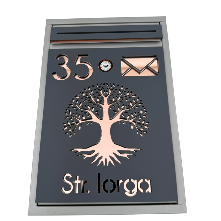 CUTIE POSTALA PERSONALIZATA - Gri Satinat / Roze Auriu Oglinda - 32x22x9cm 🌳