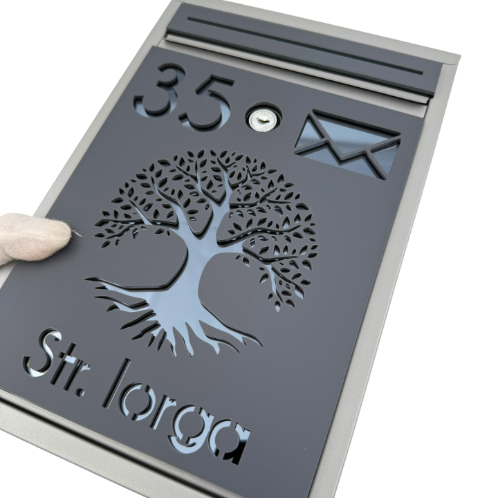 CUTIE POSTALA PERSONALIZATA - Gri Satinat / Gri Antracit Oglinda - 32x22x9cm 🌳