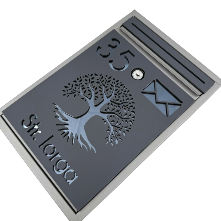 CUTIE POSTALA PERSONALIZATA - Gri Satinat / Gri Antracit Oglinda - 32x22x9cm 🌳