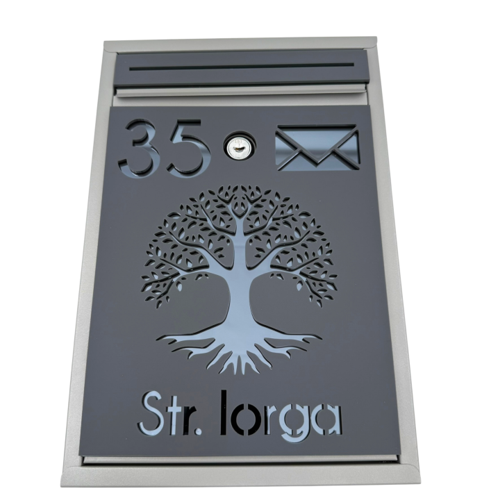CUTIE POSTALA PERSONALIZATA - Gri Satinat / Gri Antracit Oglinda - 32x22x9cm 🌳