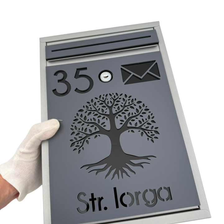 CUTIE POSTALA PERSONALIZATA - Gri Satinat / Negru Lucios - 32x22x9cm 🌳