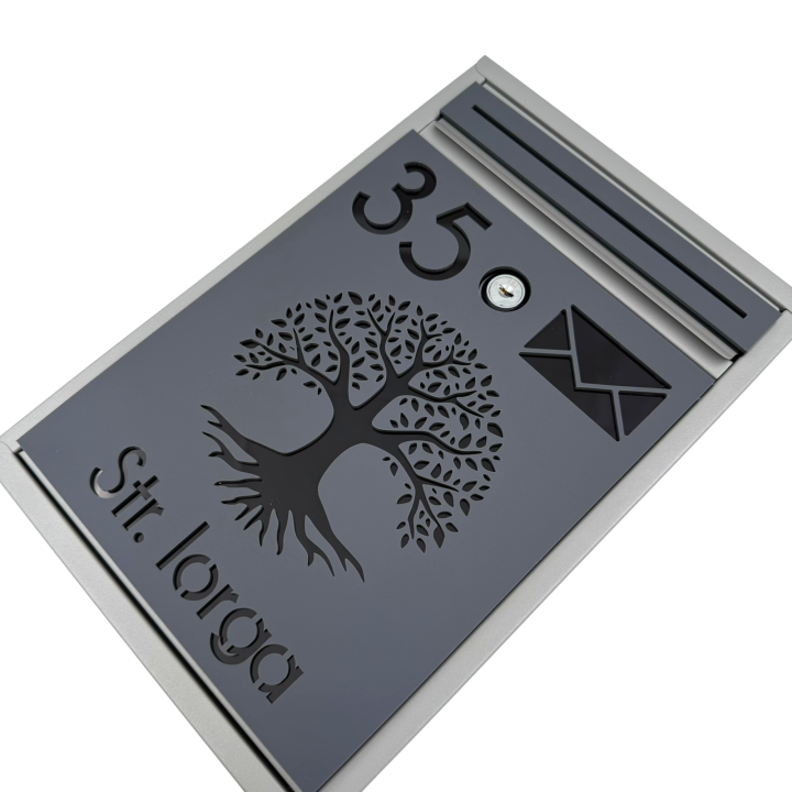 CUTIE POSTALA PERSONALIZATA - Gri Satinat / Negru Lucios - 32x22x9cm 🌳