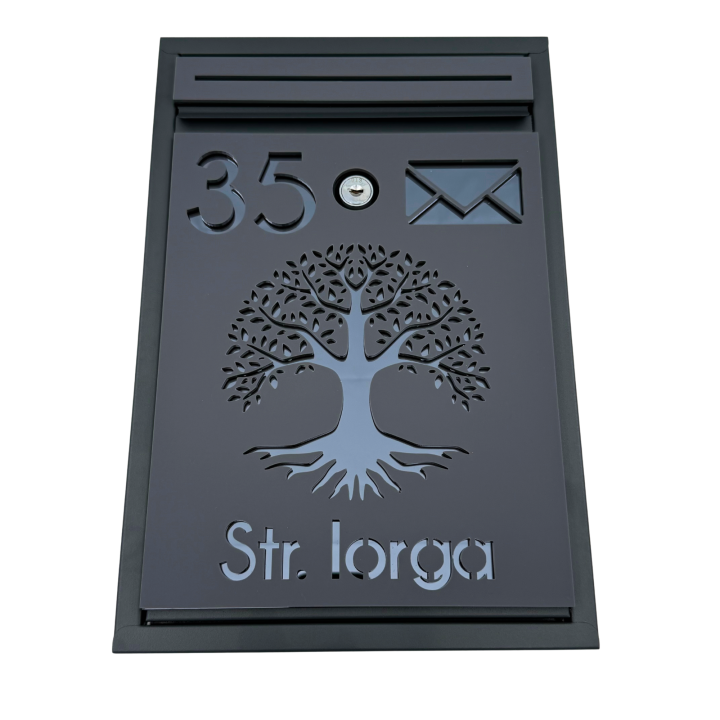 CUTIE POSTALA PERSONALIZATA - Gri Antracit Satinat / Gri Antracit Oglinda - 32x22x9cm 🌳