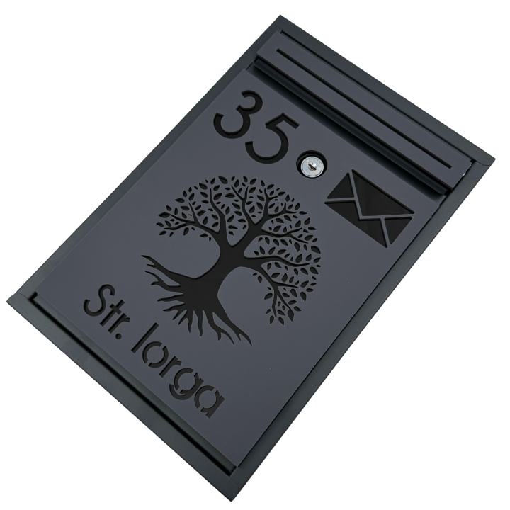 CUTIE POSTALA PERSONALIZATA - Gri Antracit Satinat / Negru Lucios - 32x22x9cm 🌳