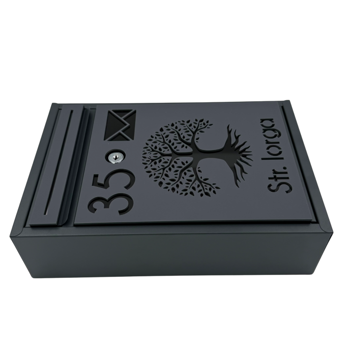 CUTIE POSTALA PERSONALIZATA - Gri Antracit Satinat / Negru Lucios - 32x22x9cm 🌳