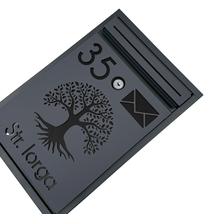 CUTIE POSTALA PERSONALIZATA - Gri Antracit Satinat / Negru Lucios - 32x22x9cm 🌳