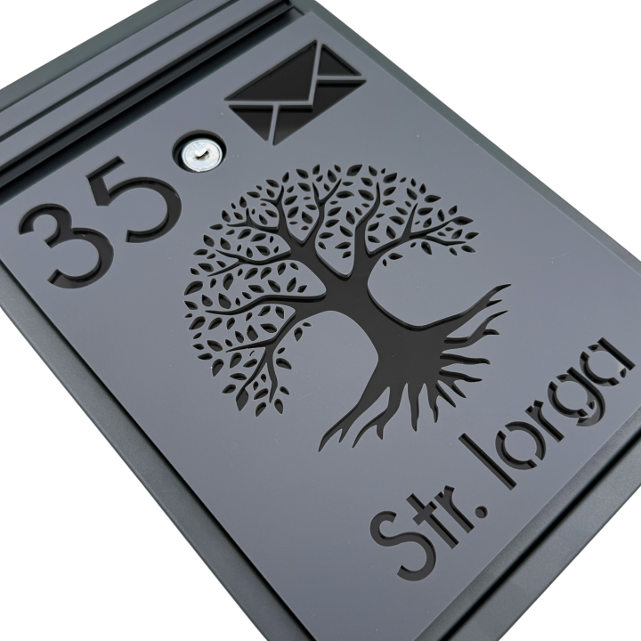 CUTIE POSTALA PERSONALIZATA - Gri Antracit Satinat / Negru Lucios - 32x22x9cm 🌳