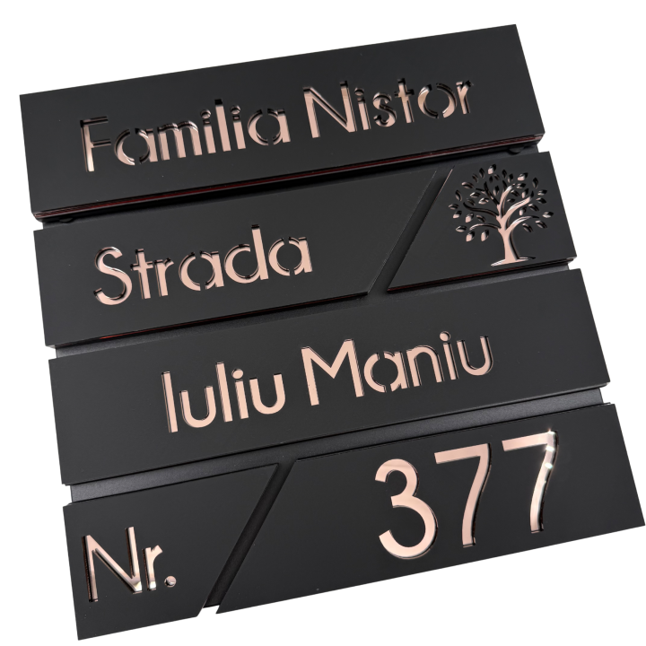 CUTIE POSTALA NEAGRA - Negru Satinat / Roze Auriu Oglinda - 37x36x11cm