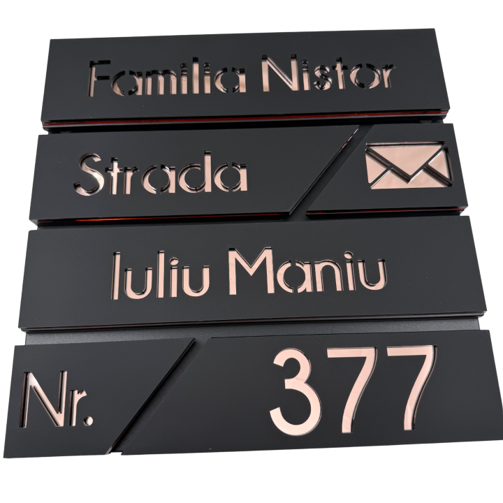 CUTIE POSTALA NEAGRA - Negru Satinat / Roze Auriu Oglinda - 37x36x11cm