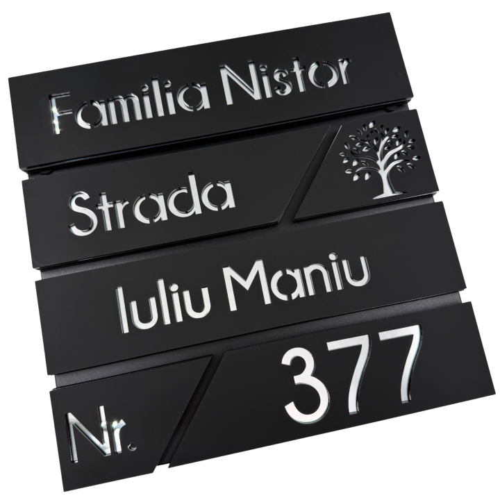 CUTIE POSTALA NEAGRA - Negru Satinat / Argintiu Oglinda - 37x36x11cm