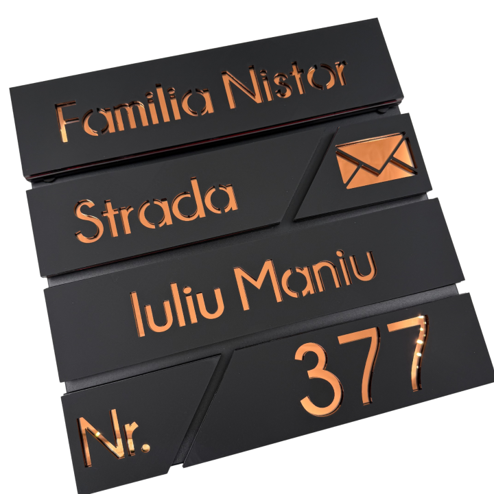 CUTIE POSTALA NEAGRA - Negru Satinat / Cupru Oglinda - 37x36x11cm