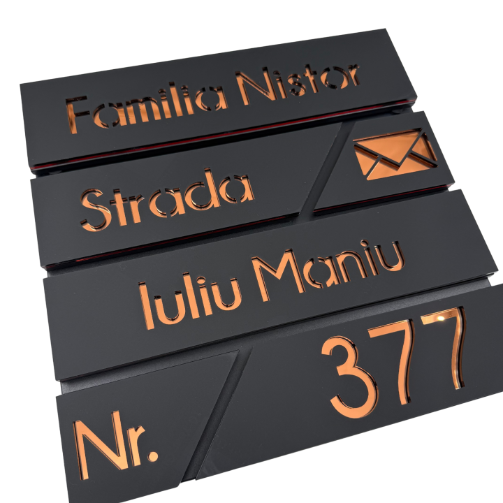 CUTIE POSTALA NEAGRA - Negru Satinat / Cupru Oglinda - 37x36x11cm
