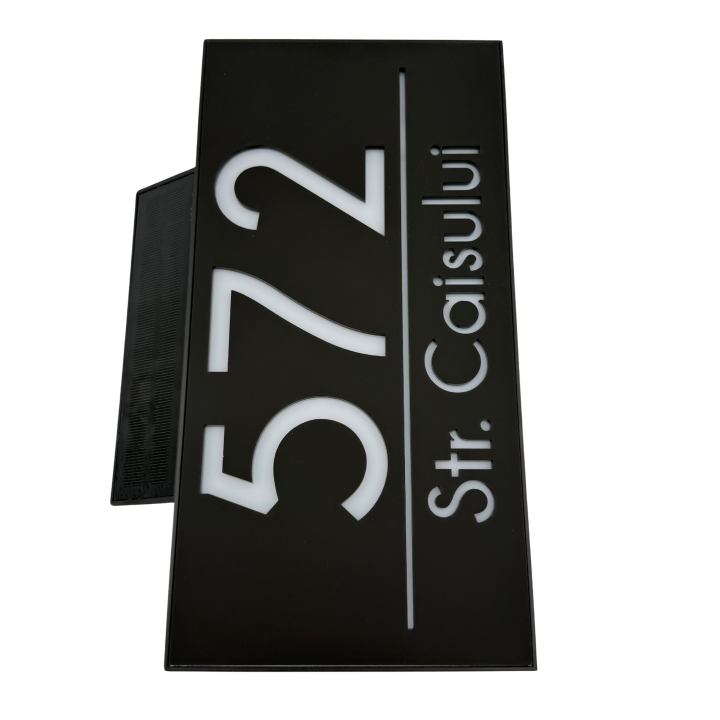 NUMAR CASA PREMIUM - Negru Satinat / Caseta Led Solar - 30x15cm