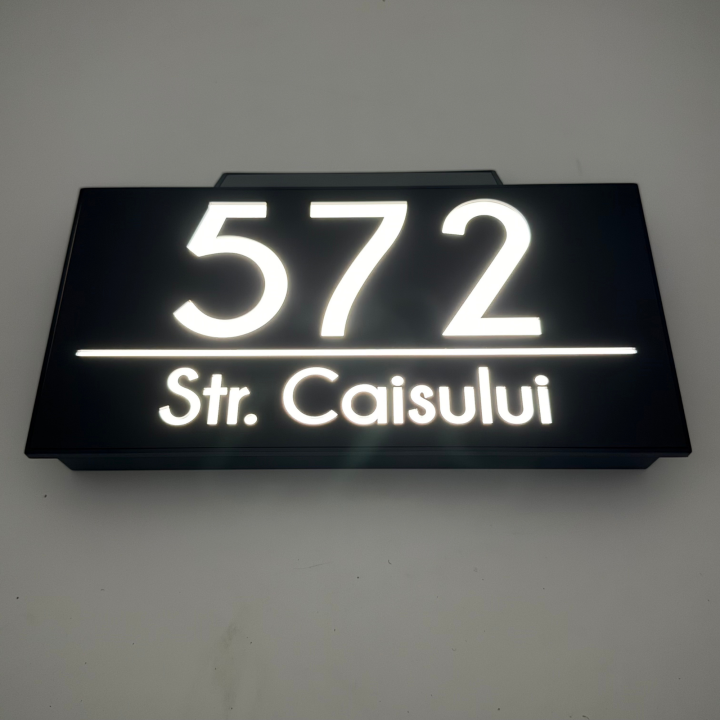 NUMAR CASA PREMIUM - Negru Satinat / Caseta Led Solar - 30x15cm