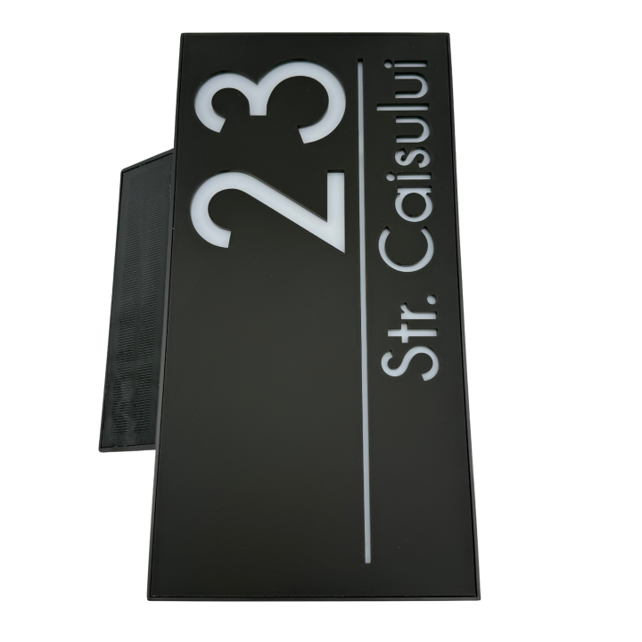 NUMAR CASA PREMIUM - Negru Satinat / Caseta Led Solar - 30x15cm