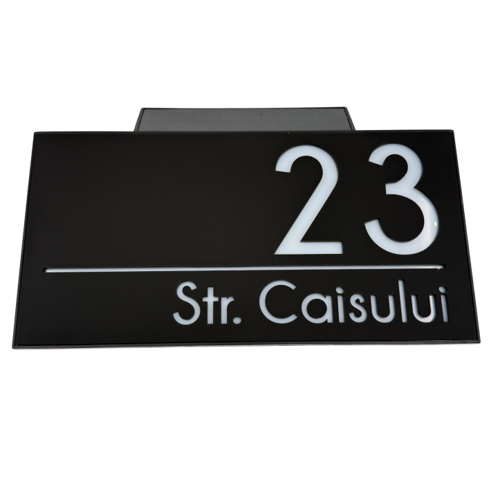 NUMAR CASA PREMIUM - Negru Satinat / Caseta Led Solar - 30x15cm