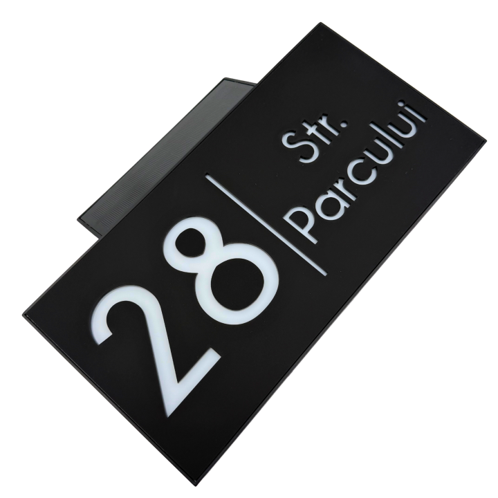 NUMAR CASA PREMIUM - Negru Satinat / Caseta Led Solar - 30x15cm
