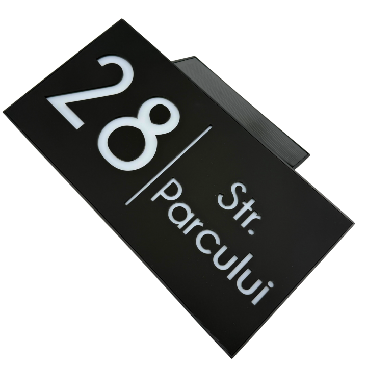 NUMAR CASA PREMIUM - Negru Satinat / Caseta Led Solar - 30x15cm