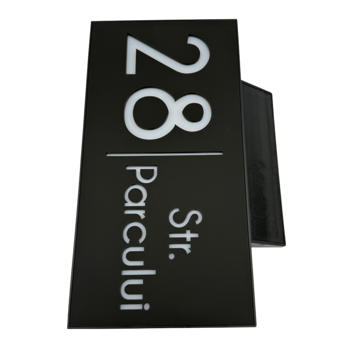NUMAR CASA PREMIUM - Negru Satinat / Caseta Led Solar - 30x15cm