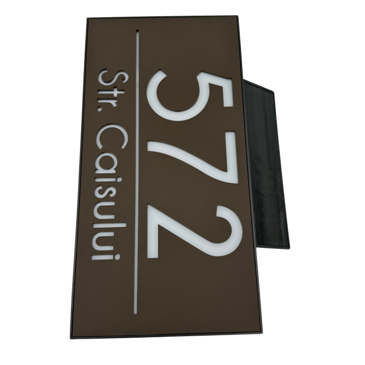 NUMAR CASA PREMIUM - Maro Satinat / Caseta Led Solar - 30x15cm