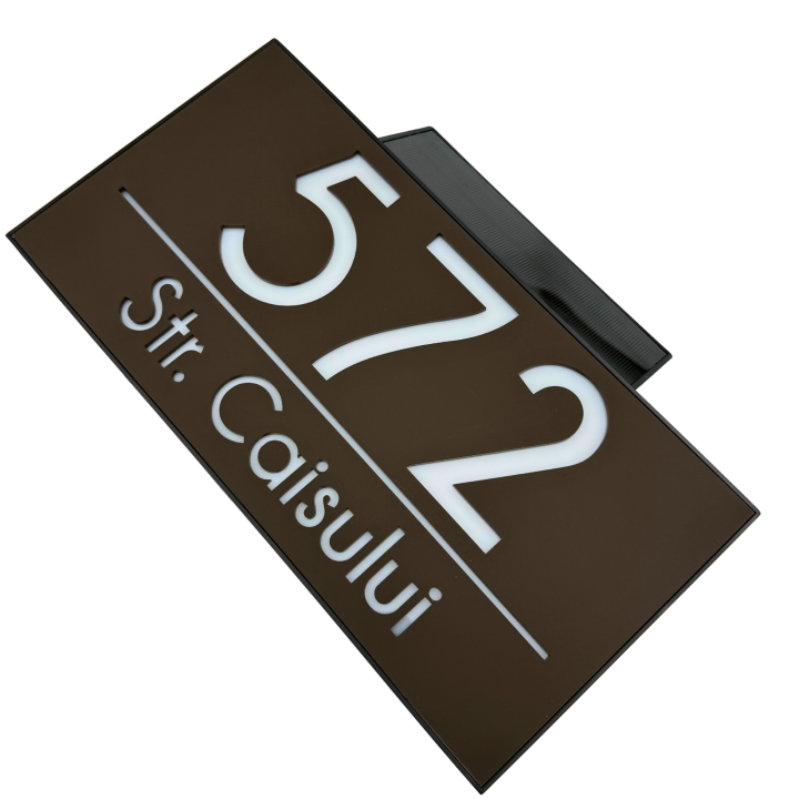 NUMAR CASA PREMIUM - Maro Satinat / Caseta Led Solar - 30x15cm